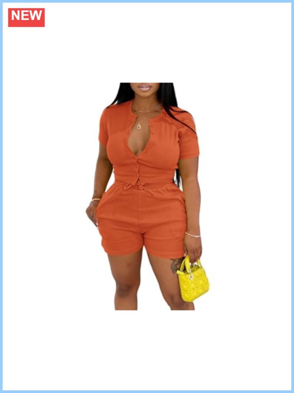 Ribbed Knit Button Down Top & Bodycon Shorts 2 Piece Set